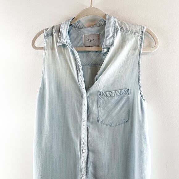 Rails Jaime Sleeveless Tunic Tank Button Up Top Light Vintage Chambray Wash S - Picture 9 of 11
